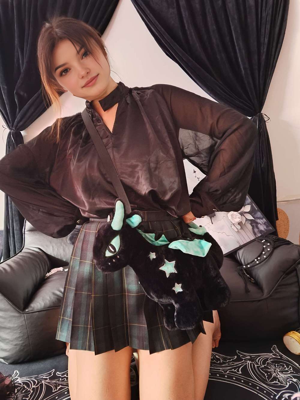 グリーンブルー ゴス 魔法ドラゴン ぬいぐるみ クロスボディバッグ