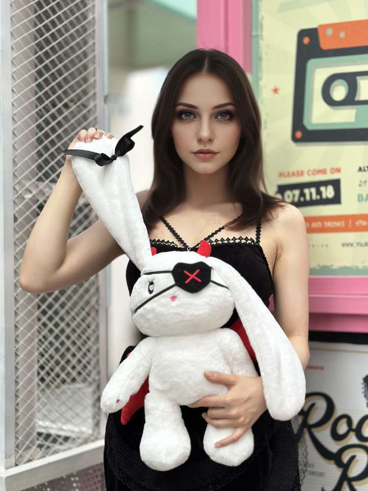 ゴシック風の白いウサギのぬいぐるみ