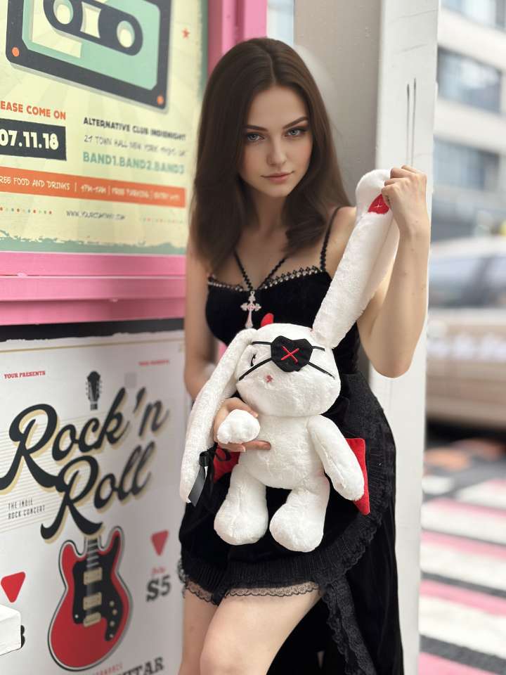 ゴシック風の白いウサギのぬいぐるみ