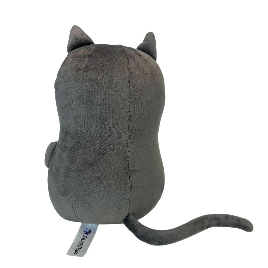 かわいい衝撃的な表情のダークグレーの猫ぬいぐるみ