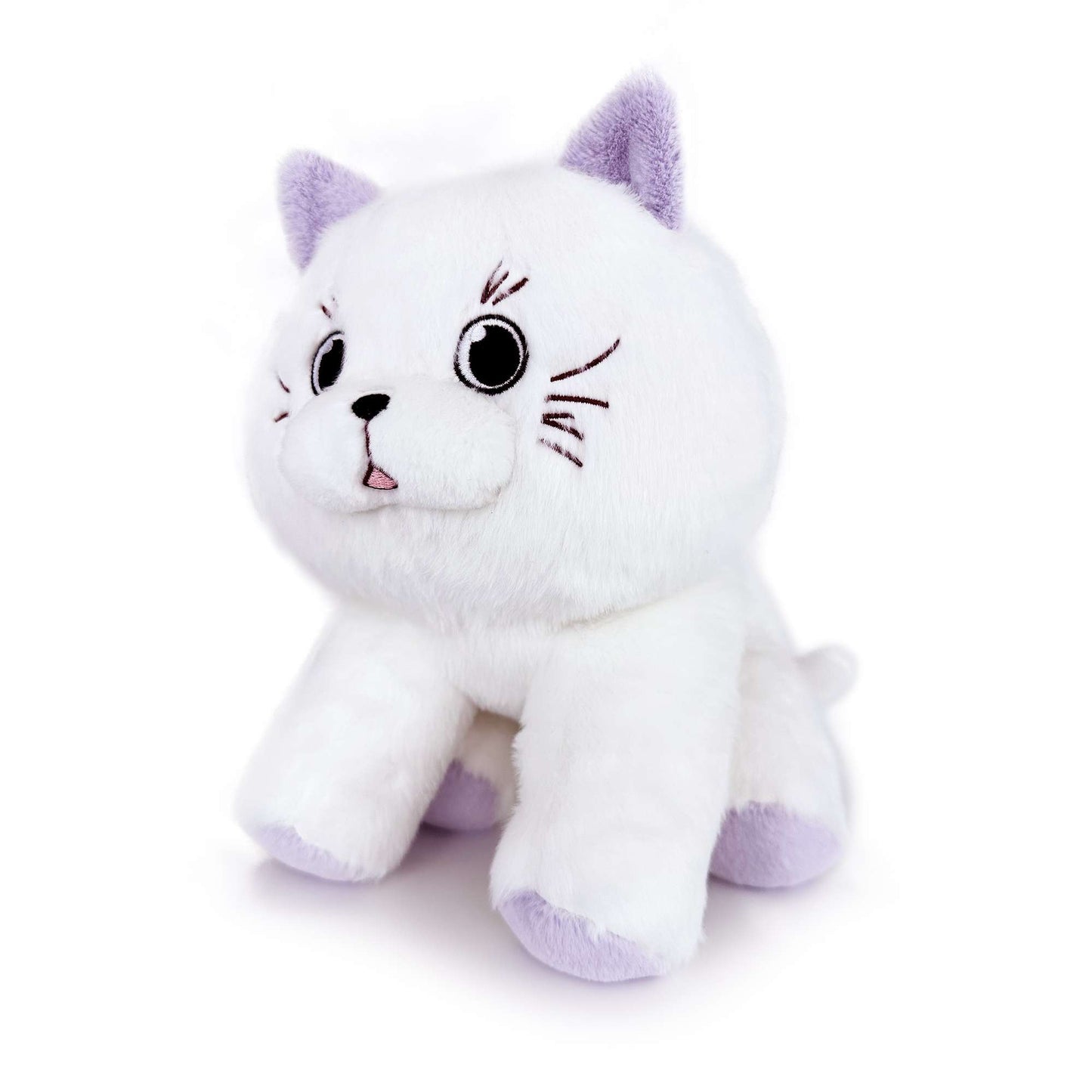 かわいい好奇心旺盛な白い猫のぬいぐるみ