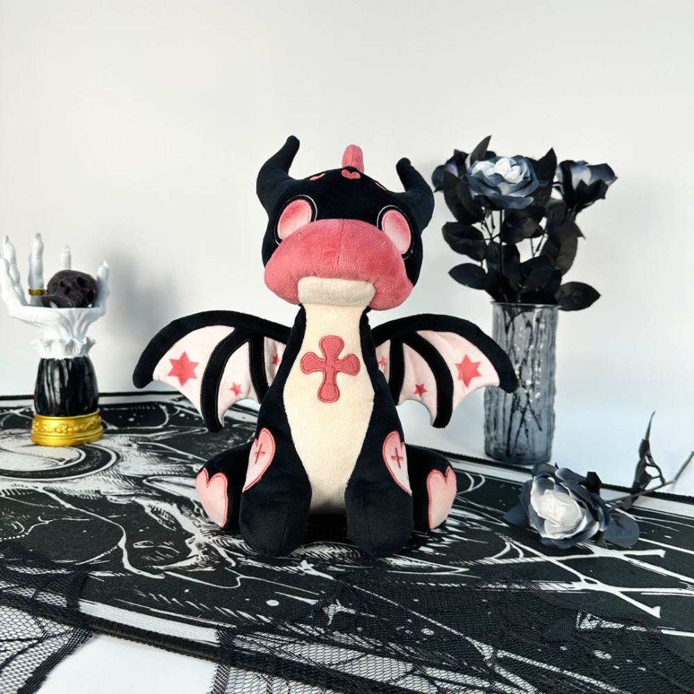 可愛いゴス火のドラゴンぬいぐるみ ダスティローズ