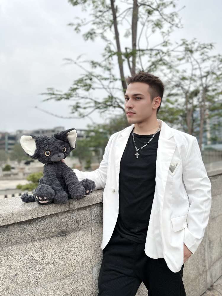 かわいい黒いデボンレックス猫 ぬいぐるみ