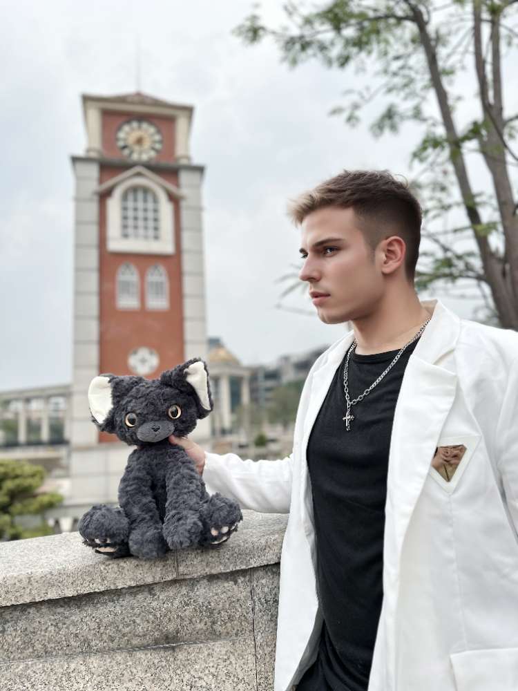 かわいい黒いデボンレックス猫 ぬいぐるみ