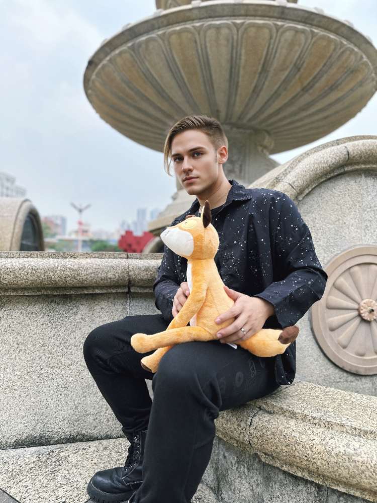 かわいい細身の落ち込んだオレンジ色のキツネぬいぐるみ