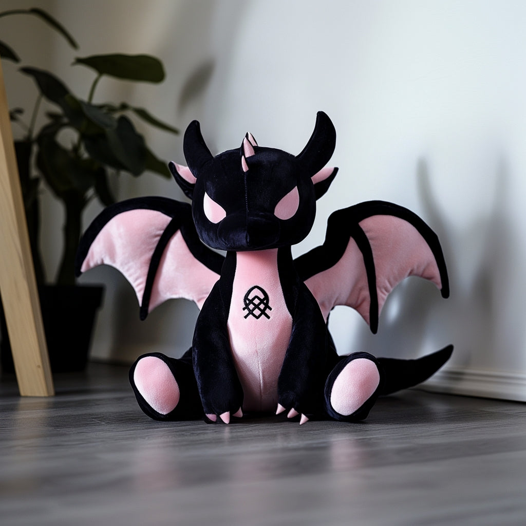 ゴス ブラック&ピンク ベビードラゴンぬいぐるみ