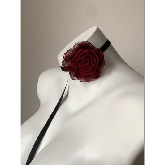 多色薔薇飾り リボン 紐チョーカー