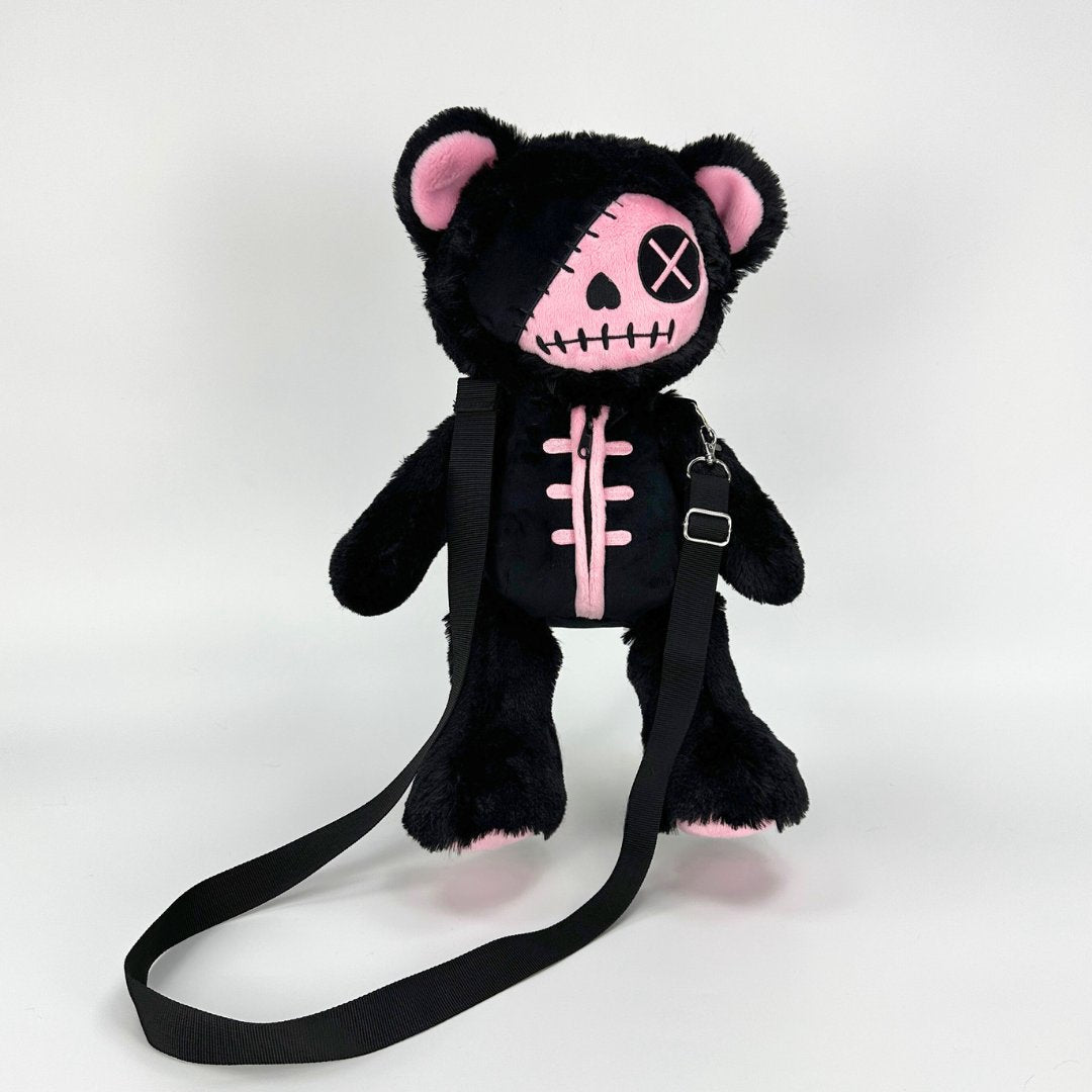かわいいゴス風ブラックピンクテディベアバックパック