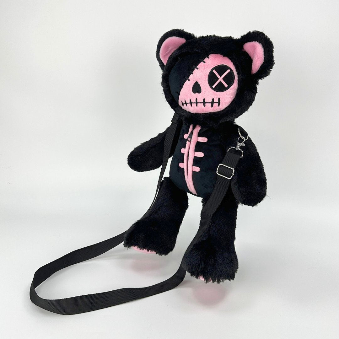 かわいいゴス風ブラックピンクテディベアバックパック
