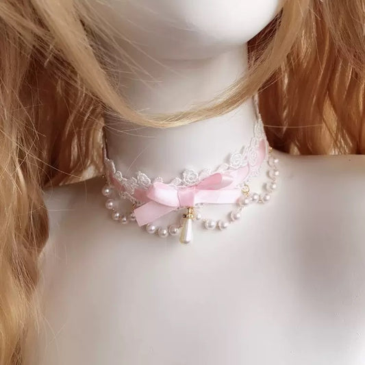 蝶々フリルデザイン 可愛い リボンチョーカー レース
