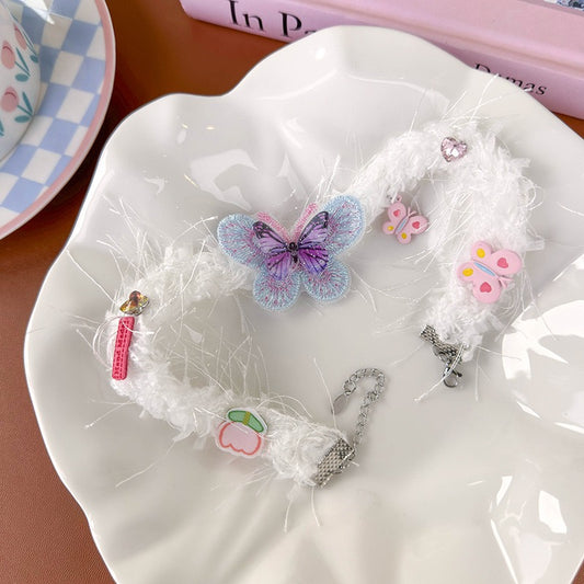 もこもこ蝶々飾りピンク チョーカー可愛い 白