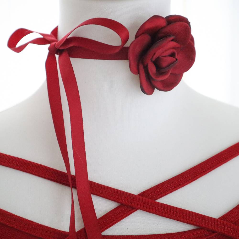 エレガント 薔薇 紐 チョーカー赤