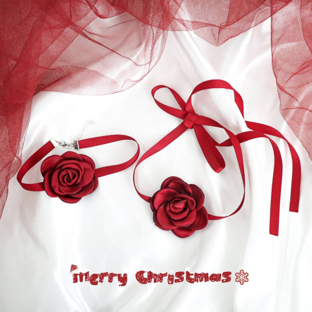 エレガント 薔薇 紐 チョーカー赤