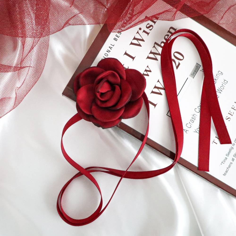 エレガント 薔薇 紐 チョーカー赤