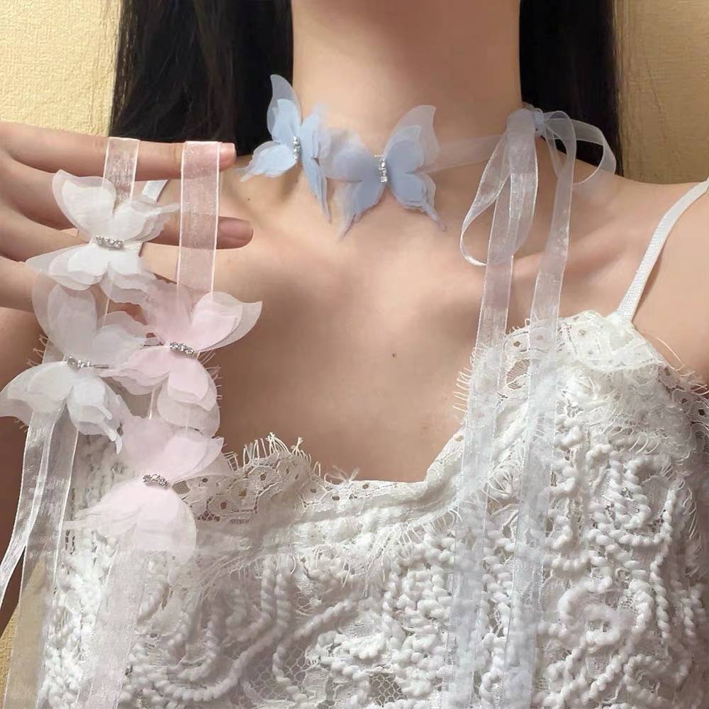 蝶々モチーフリボン紐 チョーカー可愛い