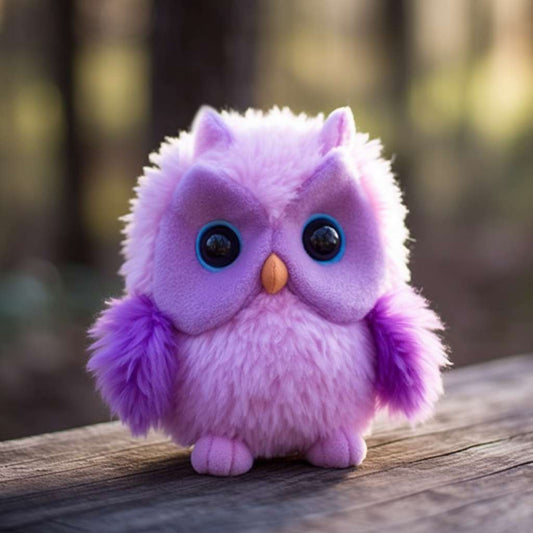 かわいらしい紫のフクロウぬいぐるみ
