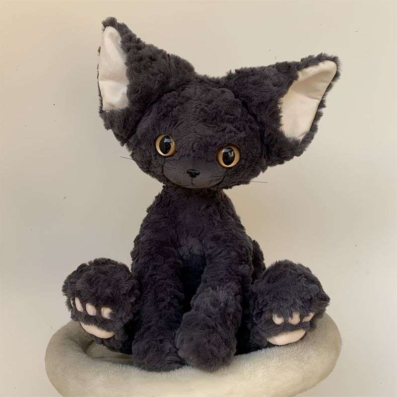 かわいい黒いデボンレックス猫 ぬいぐるみ