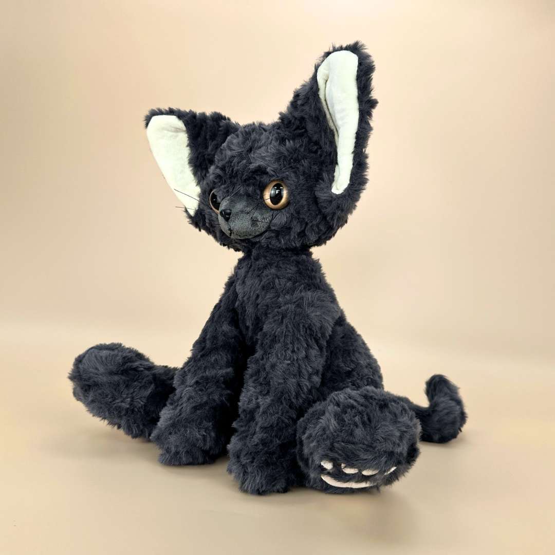 かわいい黒いデボンレックス猫 ぬいぐるみ