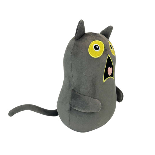 かわいい衝撃的な表情のダークグレーの猫ぬいぐるみ