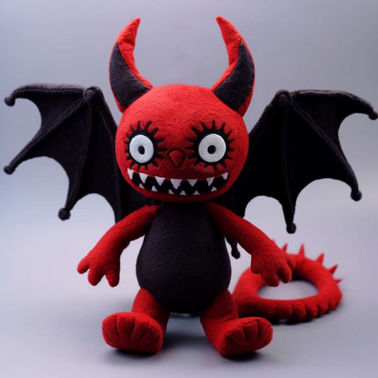 ゴス風の赤と黒のドラゴンぬいぐるみ