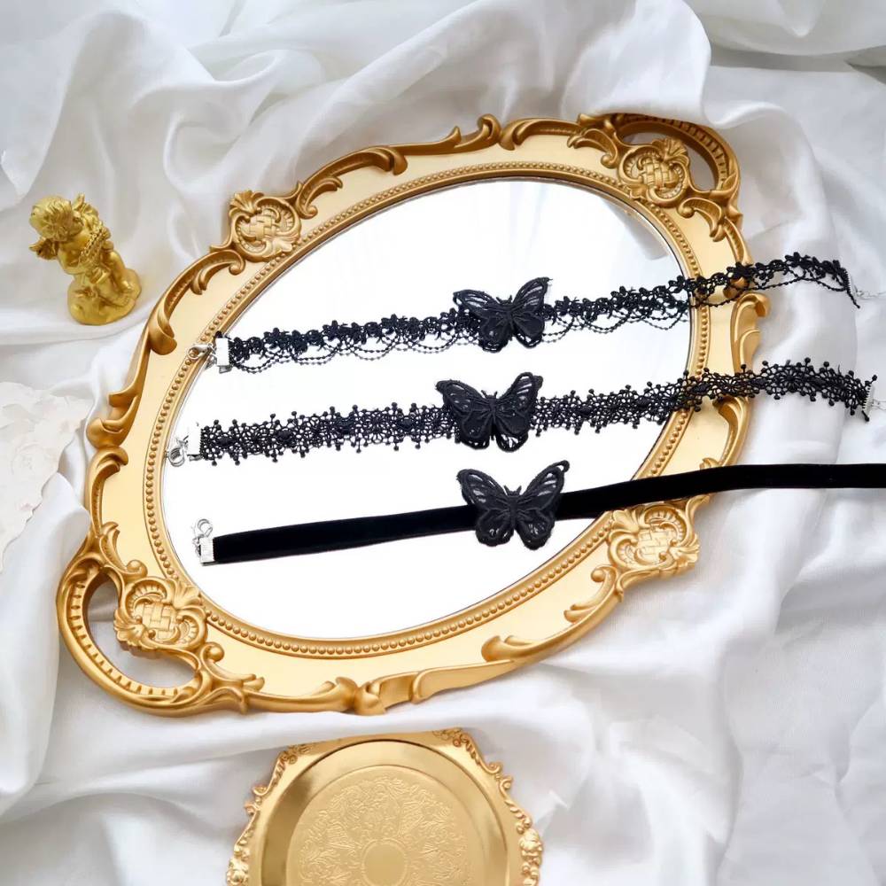 蝶々レースデザイン チョーカー 黒レース