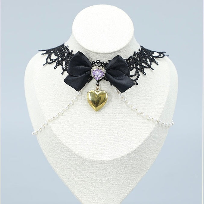 ロケット 黒 レース ハートチョーカー