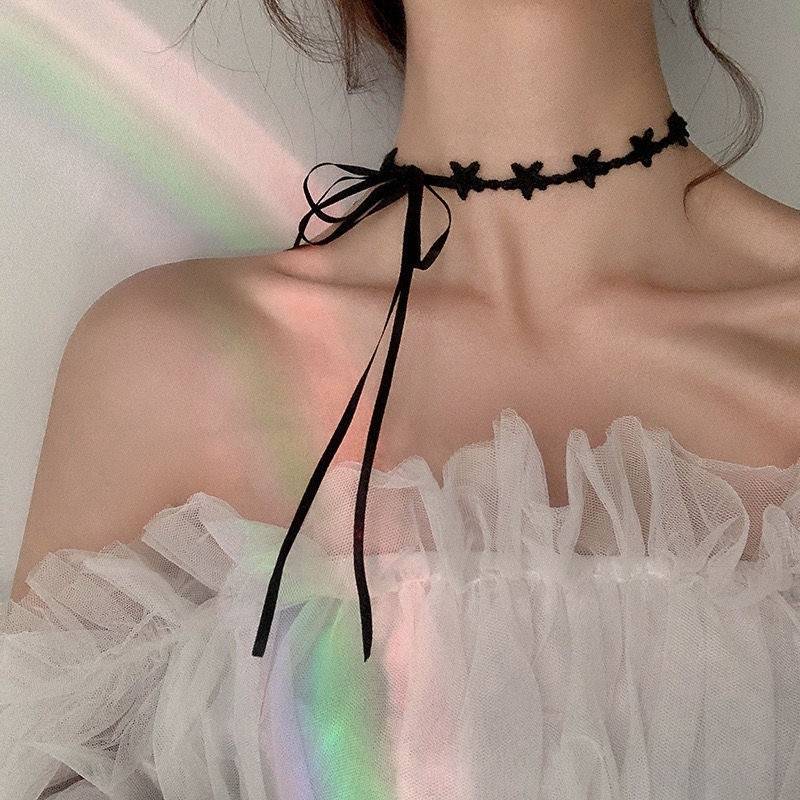 星柄 レース 黒紐 チョーカー可愛い