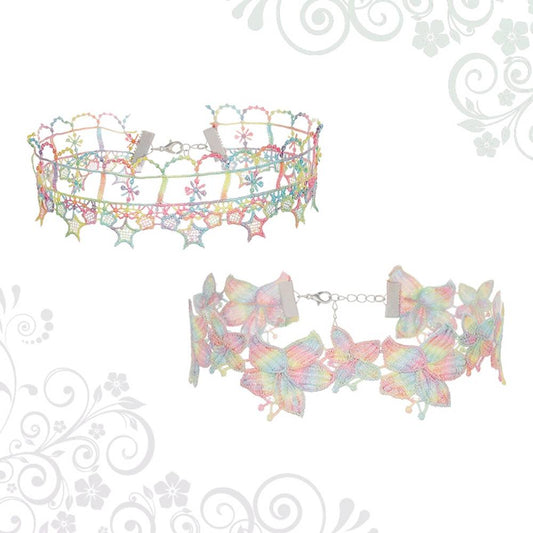 パステルレインボー 花＆星レース ピンクチョーカー可愛いレースセット