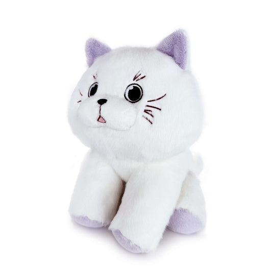 かわいい好奇心旺盛な白い猫のぬいぐるみ