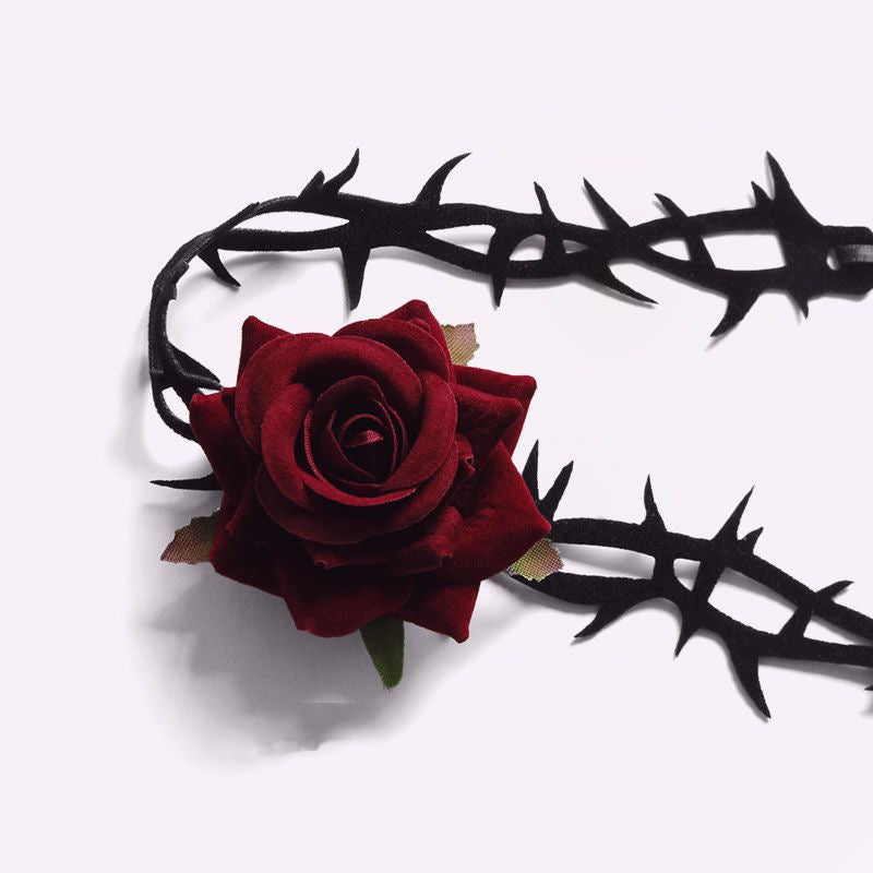 棘デザイン黒 赤薔薇 チョーカー