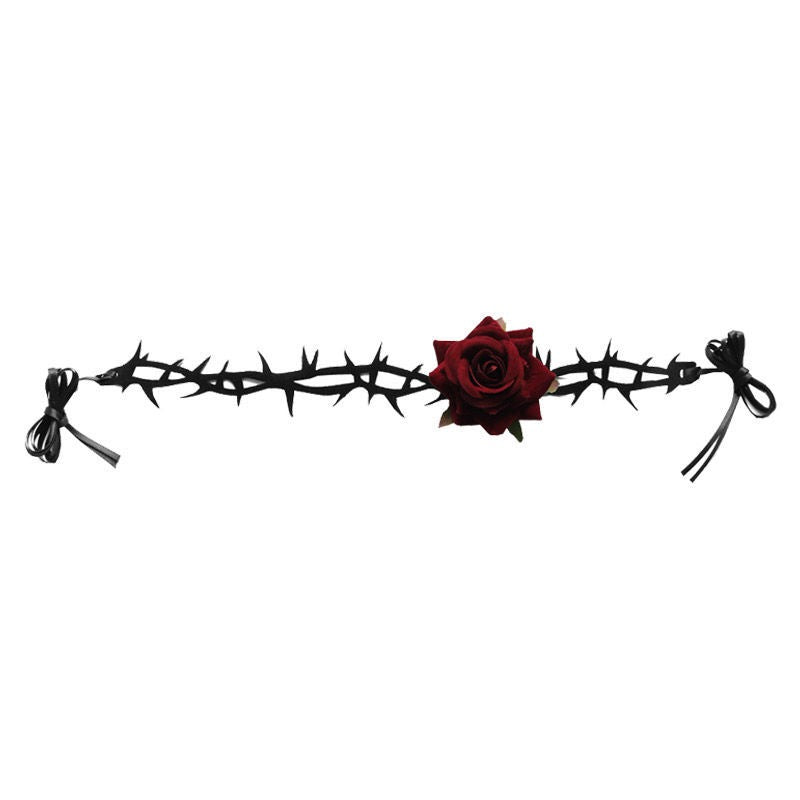 棘デザイン黒 赤薔薇 チョーカー