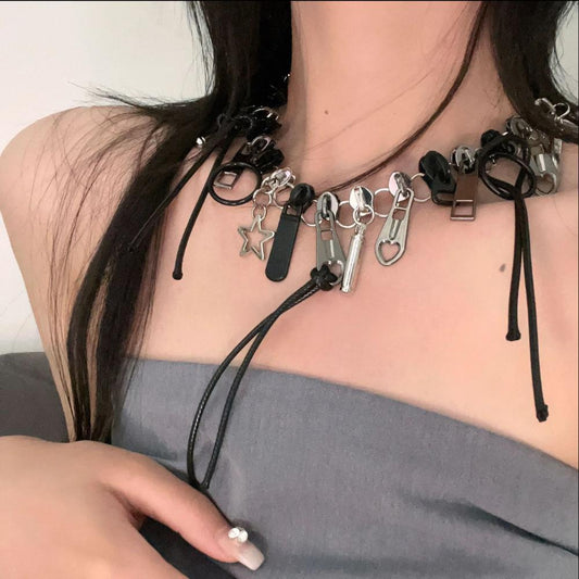 Y2K パンク ブラック マルチチャーム チョーカー メンズレディース